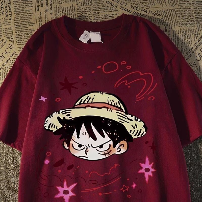 2026 Summer ONE PIECE Weird Luffy Printed Loose Shortsleeved Cotton Tshirt Tide Pure Cotton Unisex Parentchild Clothing Y2k