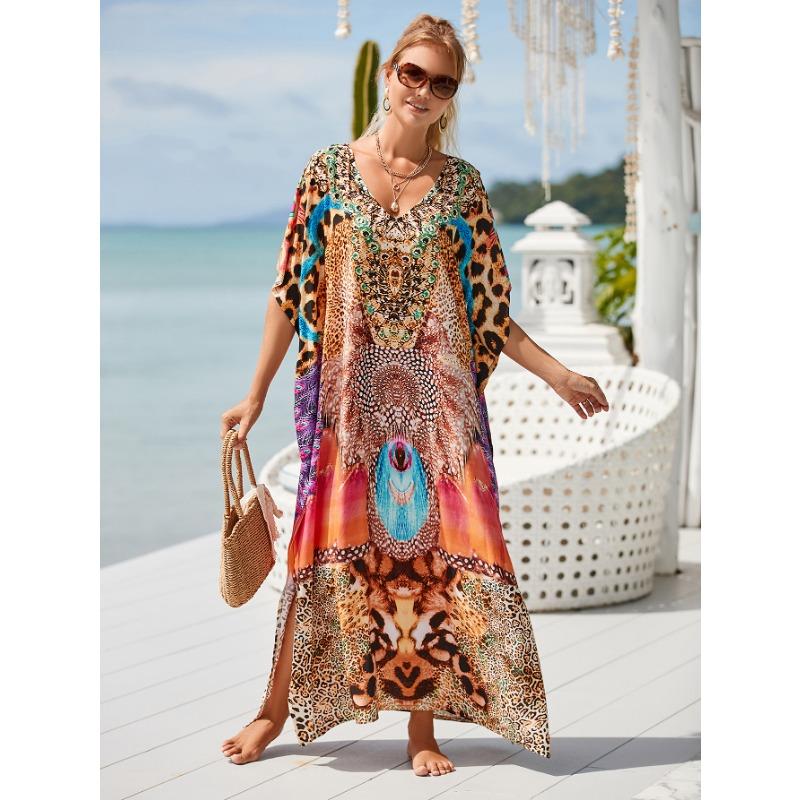 

Женская мода лето весна цвет блок принт рукава 1/2 V-образный вырез свободная талия повседневные платья Size: One Size