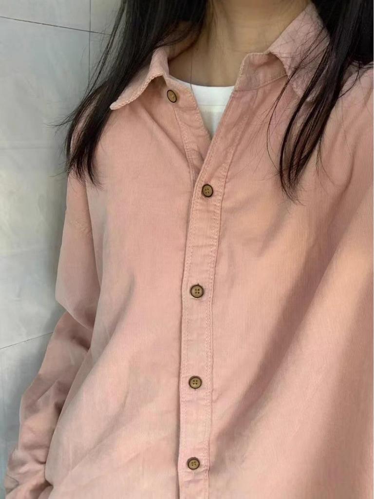 Women's Retro Corduroy Layering Shirt - Loose Fit, Casual Long-Sleeved Top