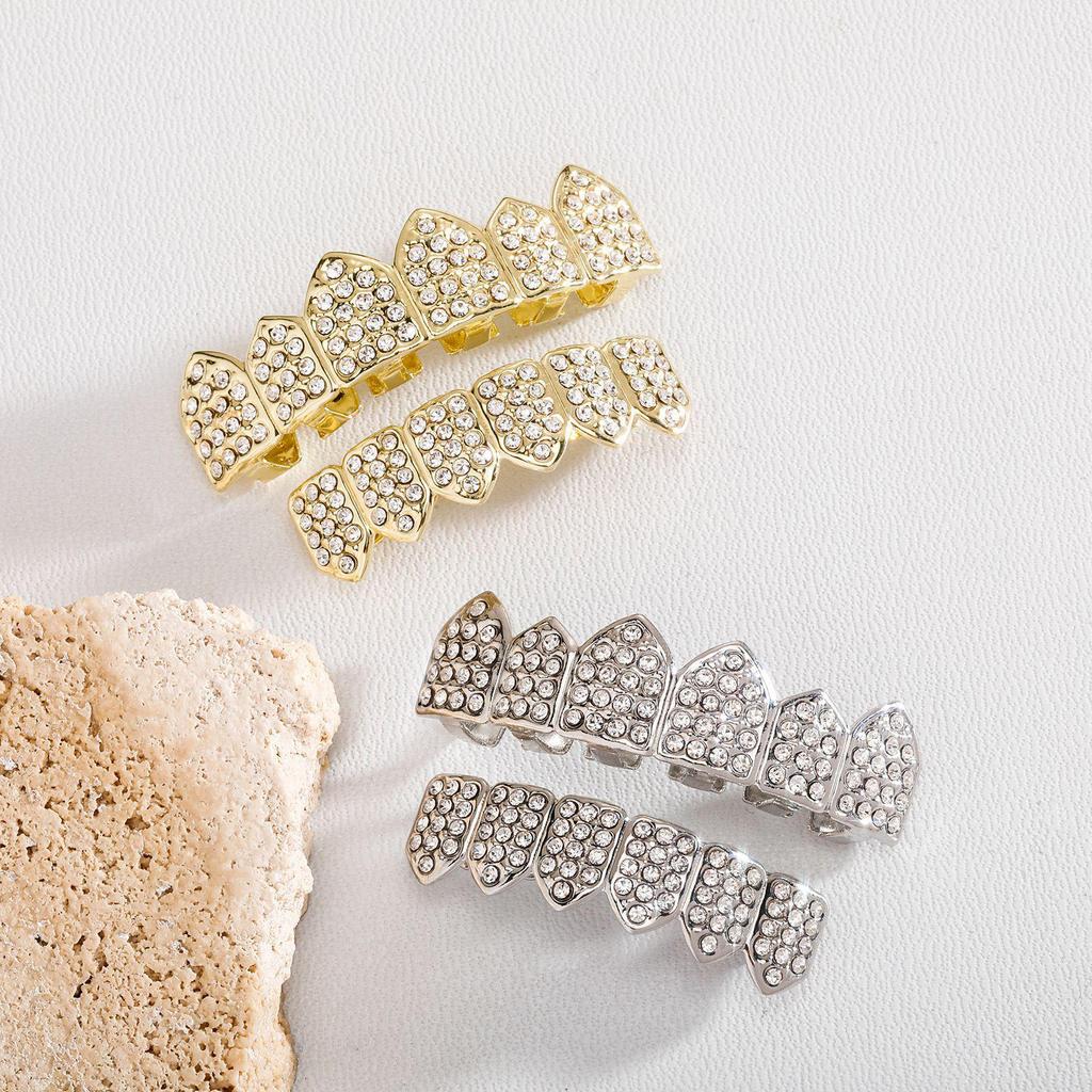TEMU Vergoldete mit Diamanten besetzte Grillz Hip-Hop Zahnschmuck