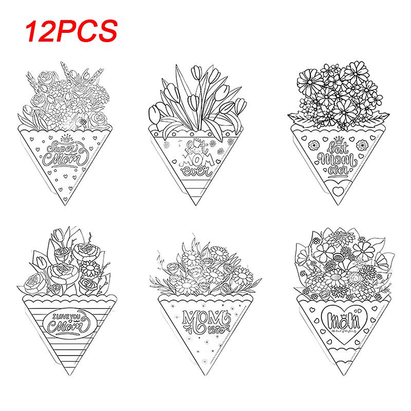 6/12pcs DIY Bouquet Handmade Greeting Card Postcard Paper Bouquet Party Supplies 2D Bouquet Carnation 6 Styles