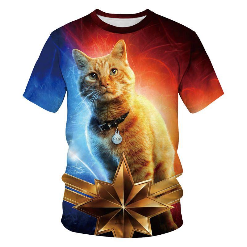 Summer Round Neck 3D Printed Funny Cat Pattern Top Fashionable Casual Short Sleeved Children's Boy T-shirts