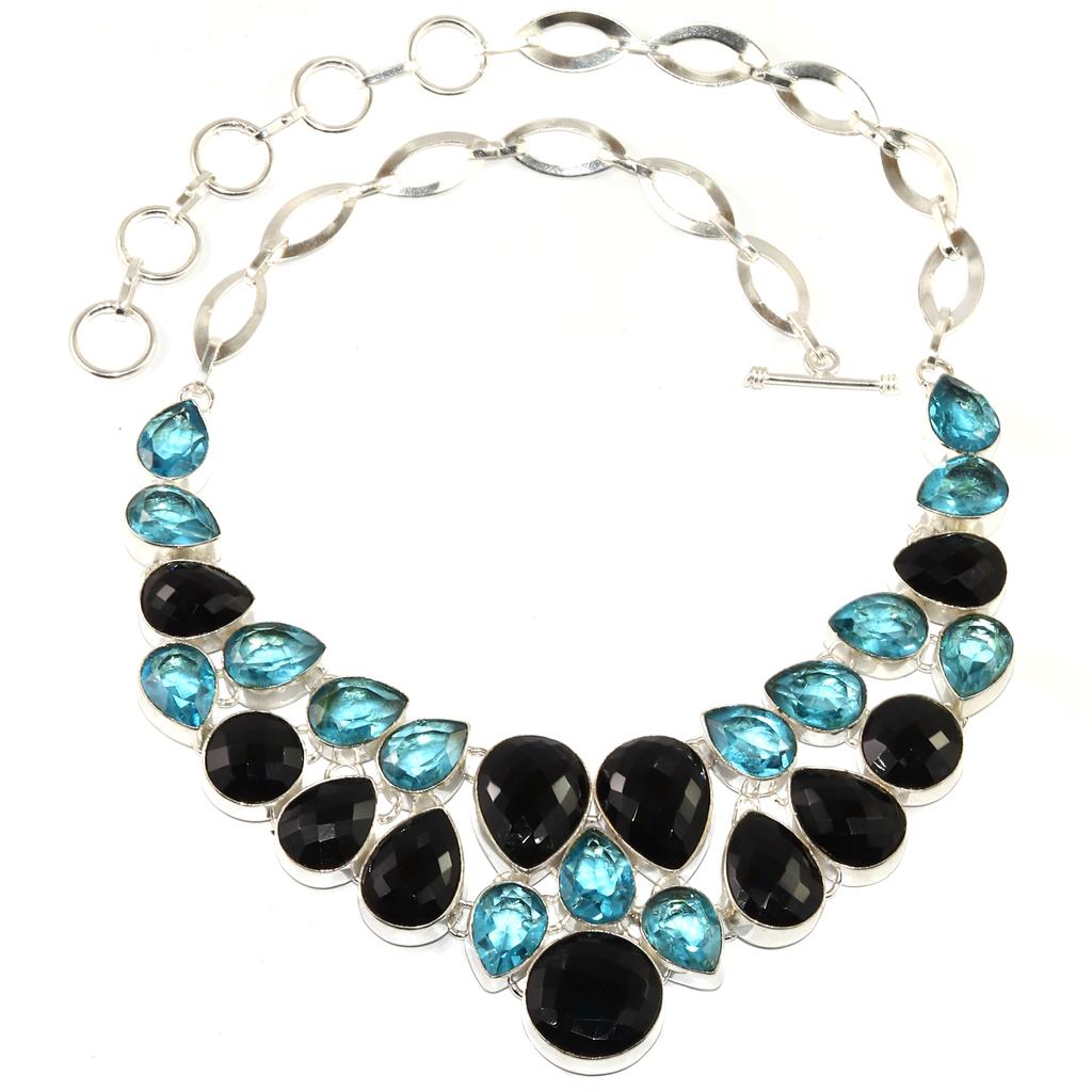 Black Spinal  Swiss Blue Quartz Silver Jewelry Necklace 16-18''