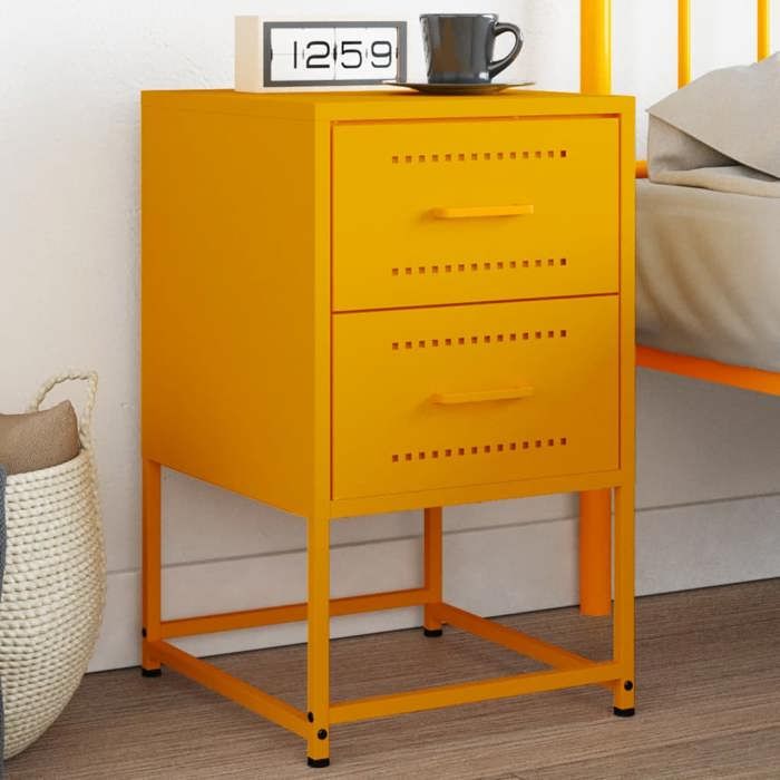 VidaXL Table de chevet jaune moutarde 36x39x60,5 cm acier, armoire, armoire latérale, support de téléphone, table de chevet 846464