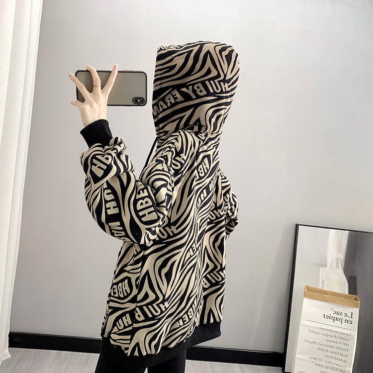 Women's Hoodies Fashion Style Sports Outer Wear  Zebra Pattern Print Sweatshirts