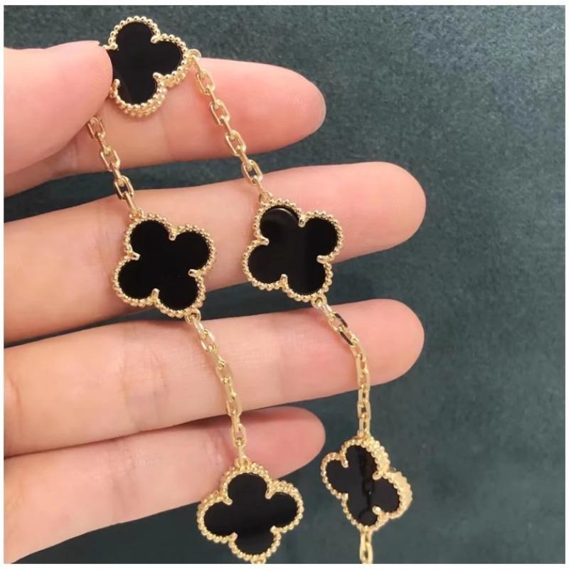 Four-leaf Clover Five-flower Bracelet for Women Rose Gold Lucky Clover Bracelet with White Mother-of-pearl and Red Agate Fashionable Bangle