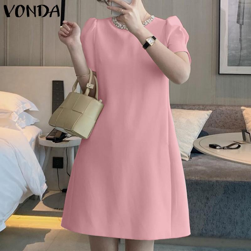 

VONDA Женское летнее свободное короткое платье трапециевидной формы с короткими рукавами и круглым вырезом