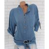 Loose Tops Roll Up Long Sleeve Shirts Women Breathable Cotton Soft Blouses Asian Size Butttons Stand Collar Pullover T Shirt