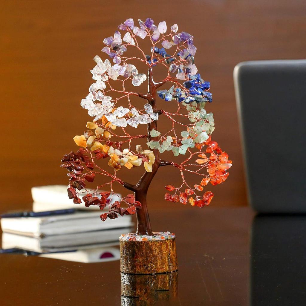 Sieben Chakra Kristallbaum Glücksbringer Ausstellungsstück für Heimdeko Artikel Kristalle Edelsteine Bonsai Geldbaum für Glück, Dekoration Geschenk