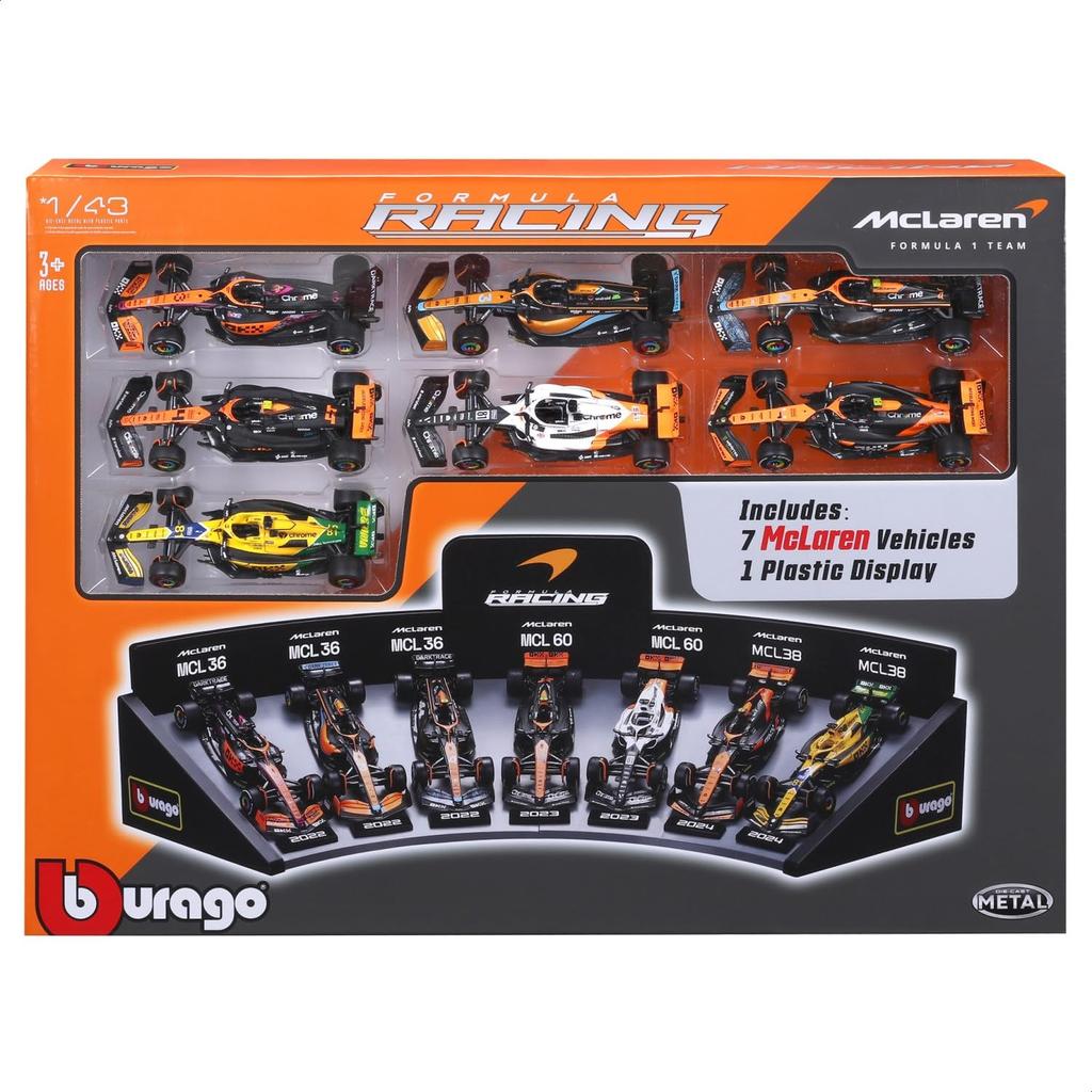 Bburago F1 McLaren Deluxe Gift Box Set of 7 not with dedicated plastic display stand Diecast model finished product 1/43 (Helmets included) / cars,