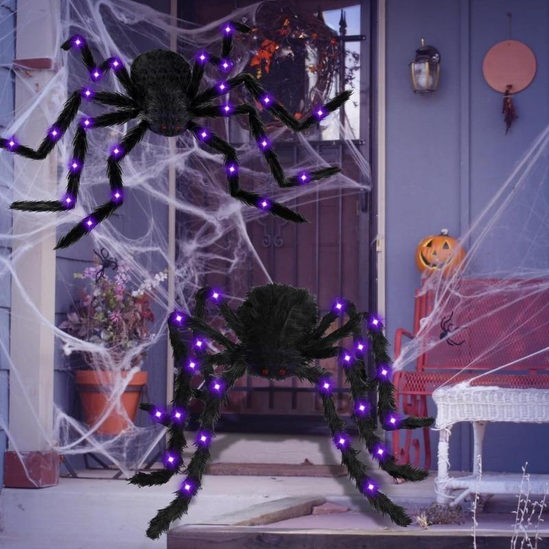 Halloween Glowing Big Spider Simulation Props Ornaments Decorative Toys Outdoor Garden Layout Scene Supplies