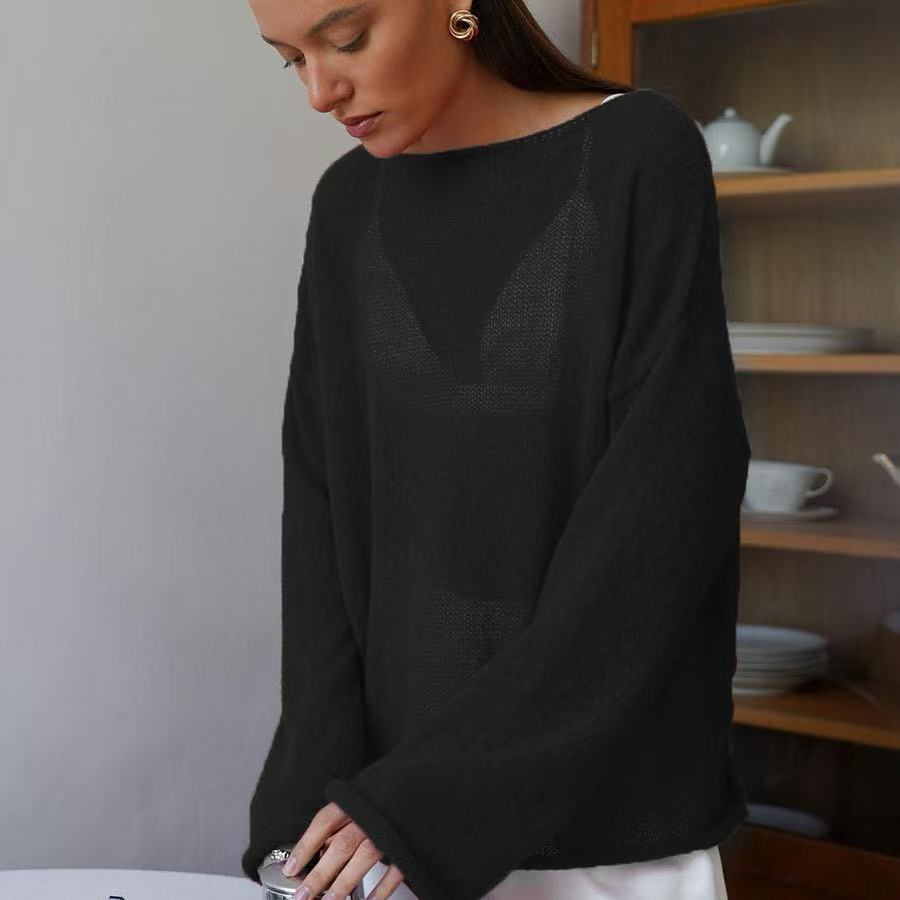 Ženy Dlouhý rukáv Průhledné Dámské Svetry Jaro Podzim Duté Ležérní Pletený svetr Tenký svetr s kulatým výstřihem Topy Elegantní jednoduchý úplet