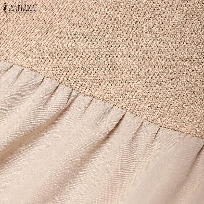 ZANZEA Lässiges, lockeres Langarmkleid für Damen mit Stehkragen