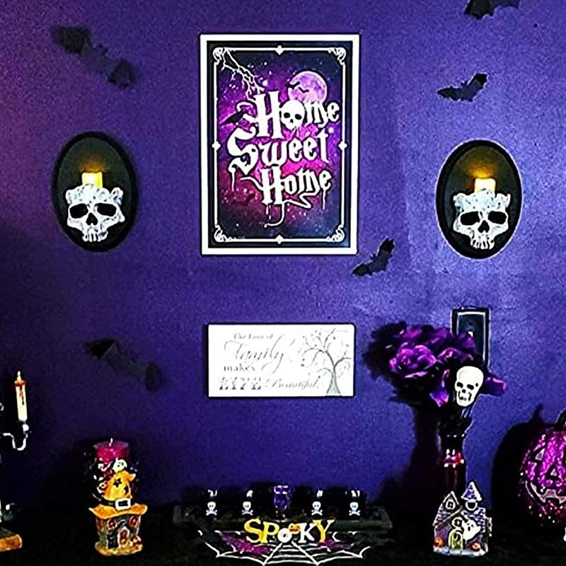 Halloween Skull Head Candle Holder Scary Skeleton Head Wall Mounted Candle Sconce Home Bar Restaurant Decorative Candlestick