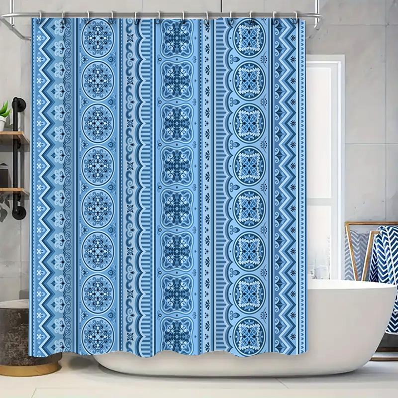 

Blue Shower Curtain With Mandala Pattern For Bathroom Decor Printed Fabric Waterproof Bath Mat Cover Available In Various Sizes W60H190(CM)-1 Pcs