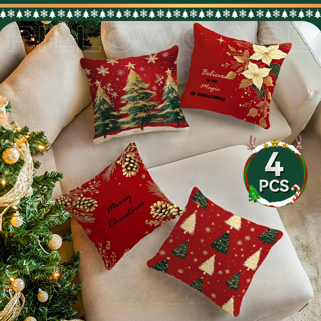 Christmas Tree Cushion Pillowcase Printed Polyester 45X45Cm Throw Pillowcover Decorative Sofa Cushion Pillowslip Home Decor