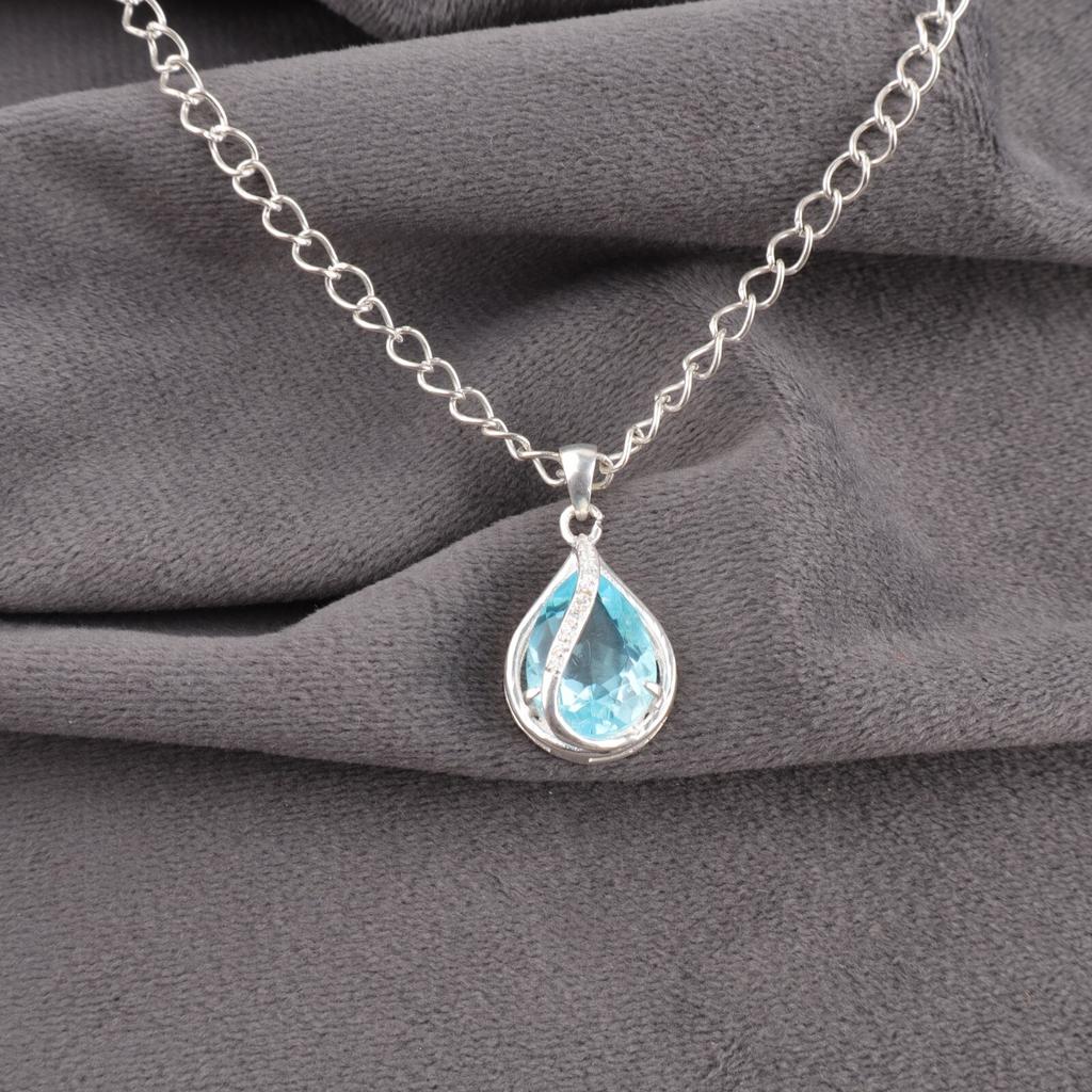 Pear Sky Blue Topaz Gemstone 925 Sterling Silver Jewelry CZ Minimalist Pendant CZP-7-3