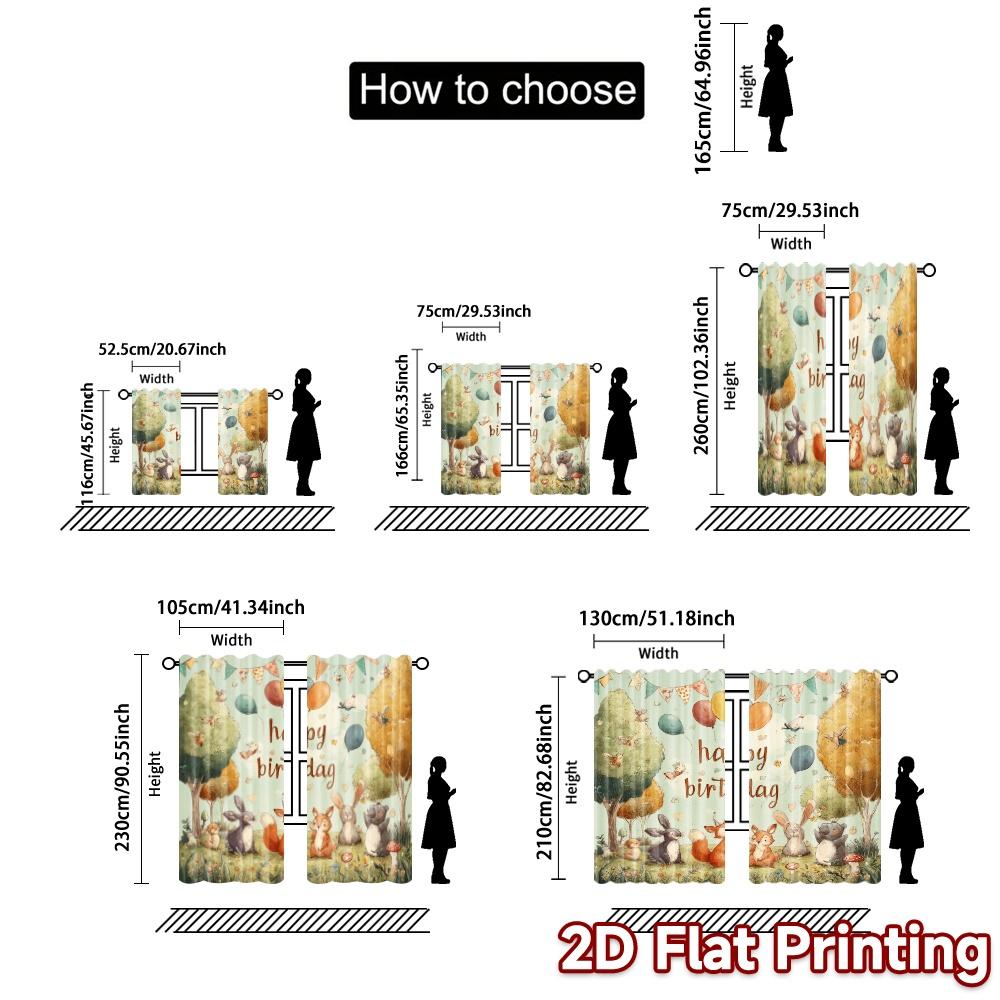 2pcs, 2D FLAT PRINTING Curtains (Without Rod) Birthday Meadow Modern Curtain Modern Yarn Curtains Decorations For Home Ldeal for