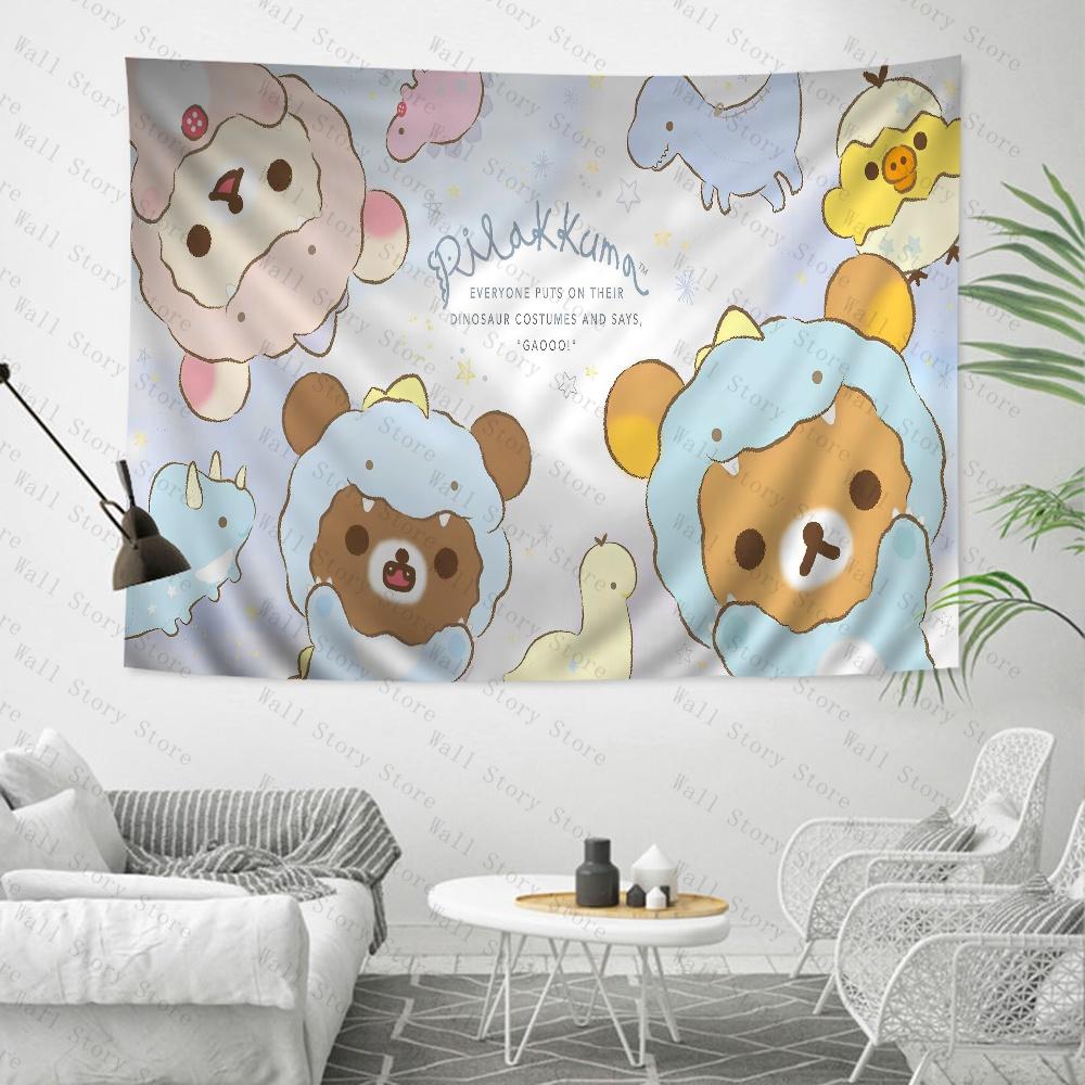 

Rilakkuma Bear Anime Tapestry Hippie Flower Wall Carpets Dorm Decor Cheap Hippie Wall Hanging Bedroom Tapestry Bedside Tapestry 74x94cm(29x37in)