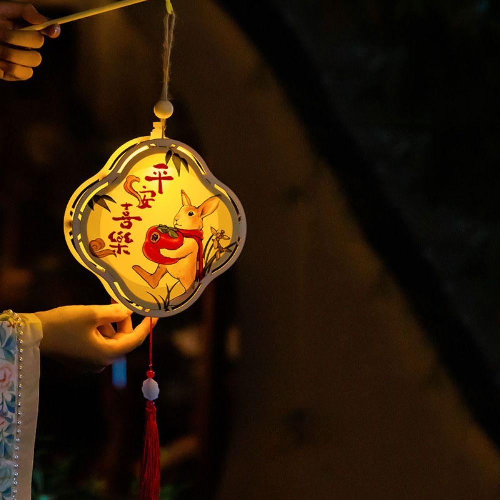 Chinese Style Mid-Autumn Wooden Lantern DIY Luminous Toys  Mid-Autumn Festival Gift