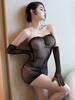 Sexy Damen Mesh-Mikro-Minikleid Durchsichtiges, sexy, enges Bleistiftkleid, figurbetonter Schlafanzug, transparentes, erotisches Nachthemd mit Handschuhen