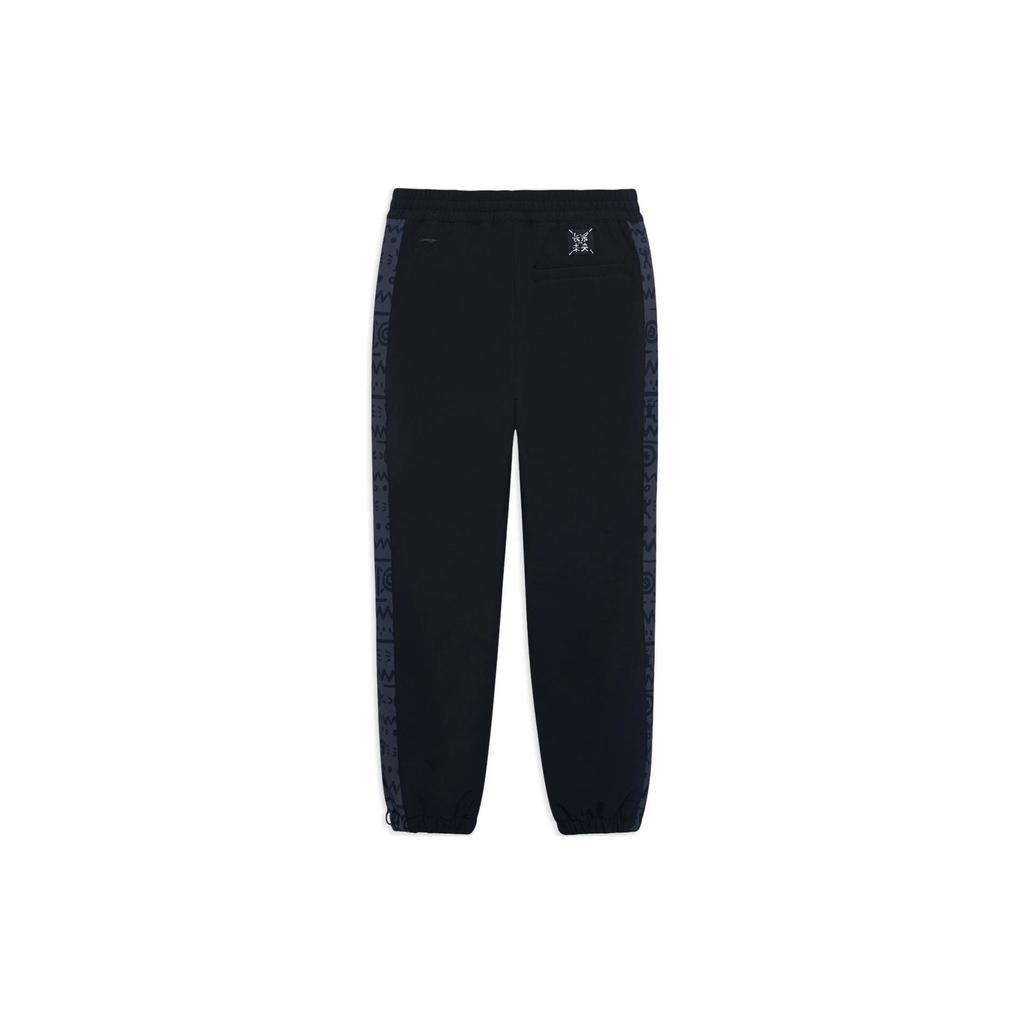 Li Ning Sports Trend Series Printed Drawstring Cuffed Fleece Warm Loose Knit Sweatpants Men Bottoms Black AYKSB47-3