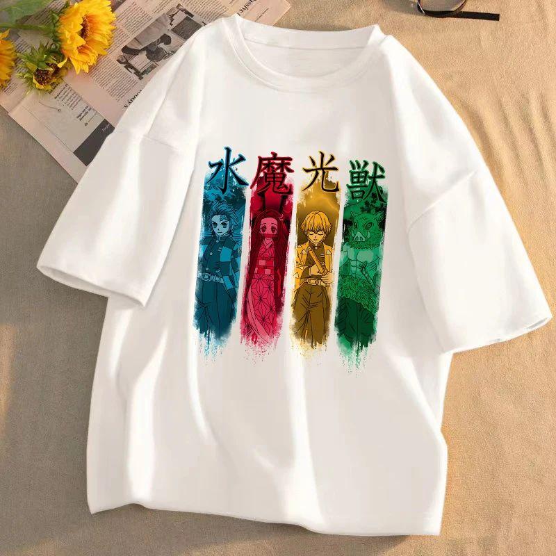 Cotton Demon Slayer Character Tshirt New Summer Anime Print Loose and Casual ParentChild Style ShortSleeve Top