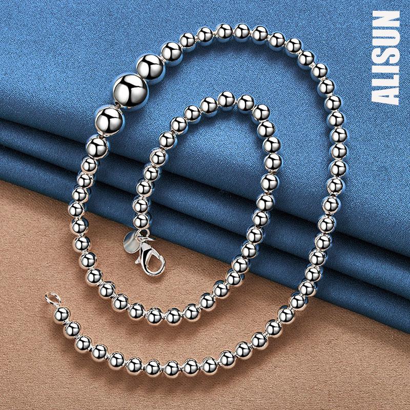 925 Sterling Silber 6 8 10 12mm glatte Perlen Kugelkette Armband Halskette modischer Hochzeitsschmuck