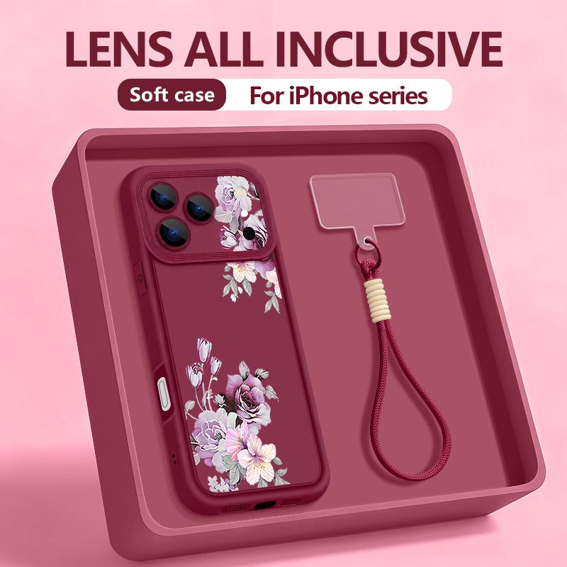 Flower Floral Patterned Soft Lanyard Case For iPhone 17 Pro Max 16 14 15 17 Pro 12 13 Pro Max Air 16e 11 Wrist Strap Phone Cover