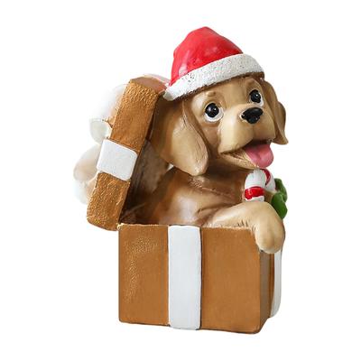 Miniature Chrismas Dog Figurine Collectible Cute Christmas Decorations Small Dog Statue for Party Festival Mantel Indoor Shelf