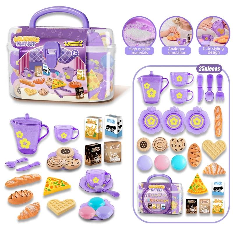 Toy Tea Set For Little Girls Tea Party Set Toys For Kids Girls Pretend Play Kitchen Food Miniature Snack Afternoon Tea Sets Toys