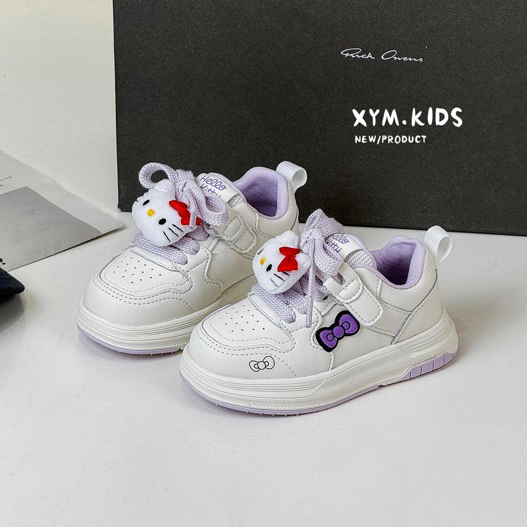 Spring 2026 Girls' Korean Style Lightweight White Canvas Shoes with Cute Kitty Design