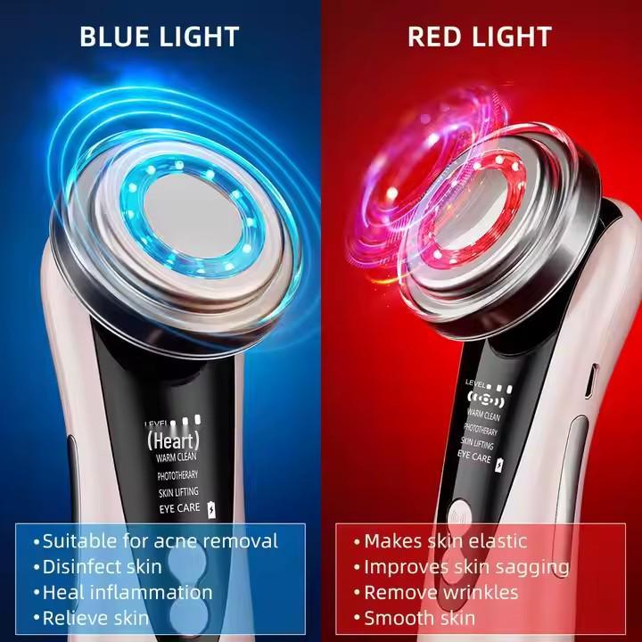 Multi-functional Beauty Device: Red/Blue Light Facial Cleanser and Eye Massager