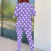 Women Plus Size Abstract Printed Round Neck Long Sleeve Top Fitted Pants Two Piece Set