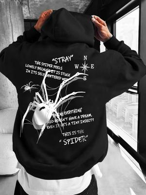 Classic and Fashionable Street Style Long Sleeved Hoodie with Spider Print, a Must-have for Loose and Comfortable Winter Wear