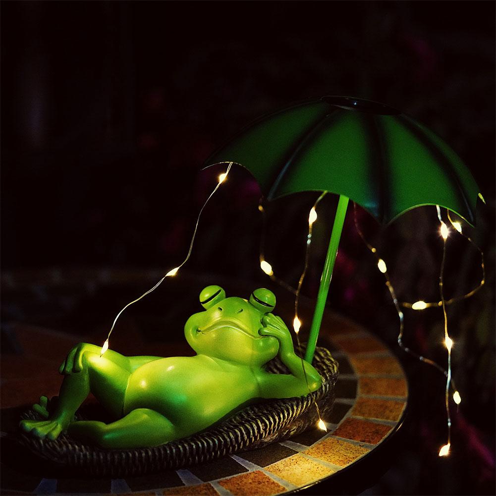 Frogs Umbrella LED Sculptures Light Resin Frogs Garden Outdoor Decor Statue Outdoor Frogs Figurines Light Garden Decoration Gift