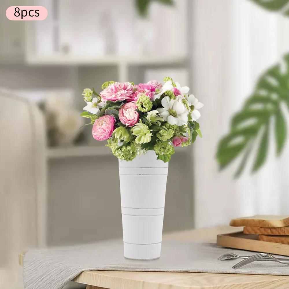 

Bymaocar 8 Pcs Metal Cylindrical Black / White Iron Flower Bucket Vases Decor for Bedroom, Dining Table, Garden, Party DIY Fun білий