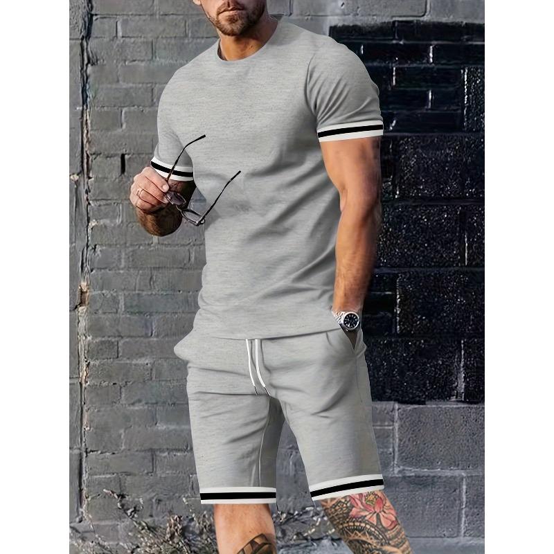 Summer Men's Short Sleeve Shirt Crew Neck Set Sports Men's Casual Shorts Two-piece Set Men's