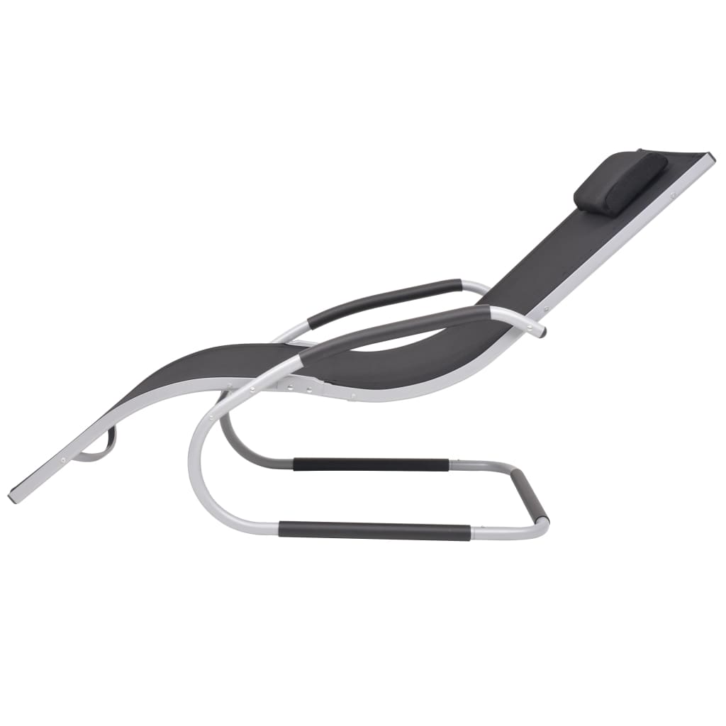 Sun Lounger with Cushion Aluminum and Textilene Black