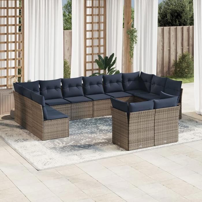 VidaXL Garden Lounge Set with Cushions 12 Pcs, Patio Sofas, Outdoor Furniture Set, Modern, Grey 3218431