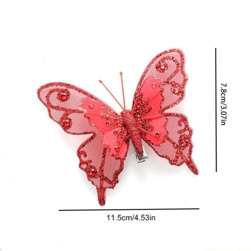 QX2E Set of 3 Glittering Butterfly with Clip for Christmas Tree Holiday Decoration