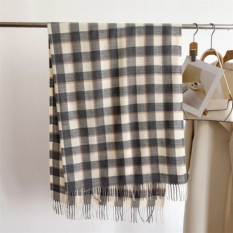 Kaschmirimitat Schal Weiblich Männlich Winterschals Koreanisches Karomuster Verdickt Studenten Herbst Unisex Mode Hals Warmer Schal
