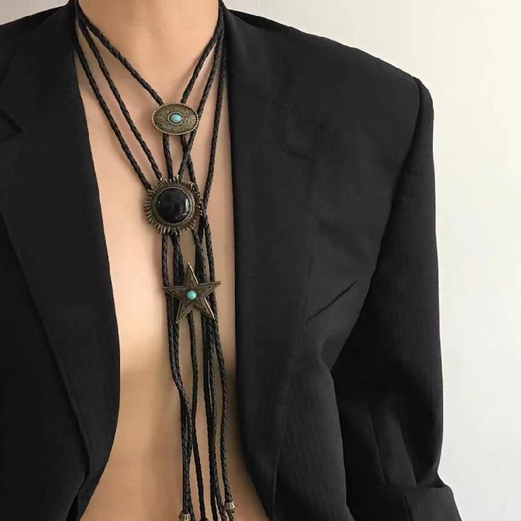 Кожаный плетеный necklace со звездочкой, длинная цепочка, necklace с кисточками для женщин и девушек