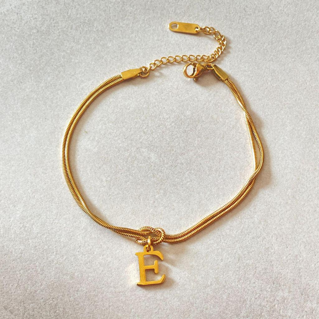 Valentine's Day Stainless Steel Herringbone & Snake Chain Bracelet with 26 Letters Pendant