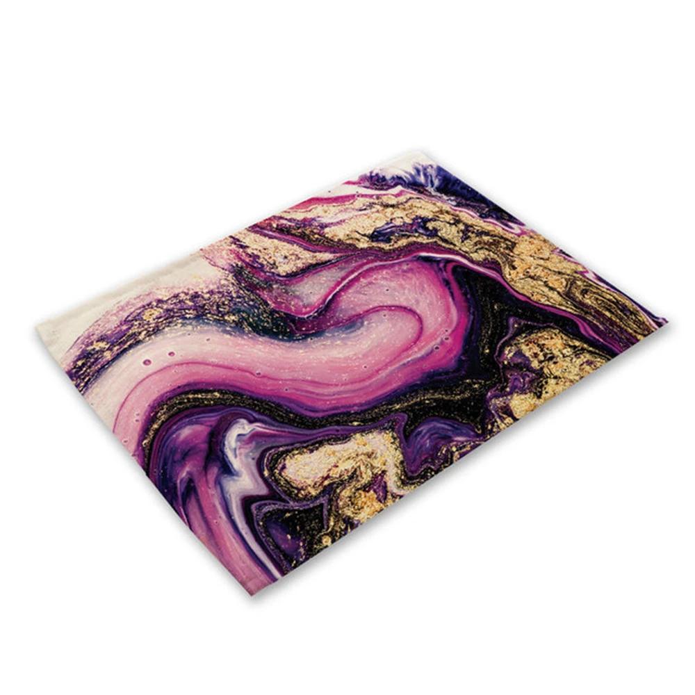 Green Rose Pink Marble Printing Linen Placemat for Dining Table Drink Coaster Home Decor Dining Mat Modern Kitchen Cup Pads