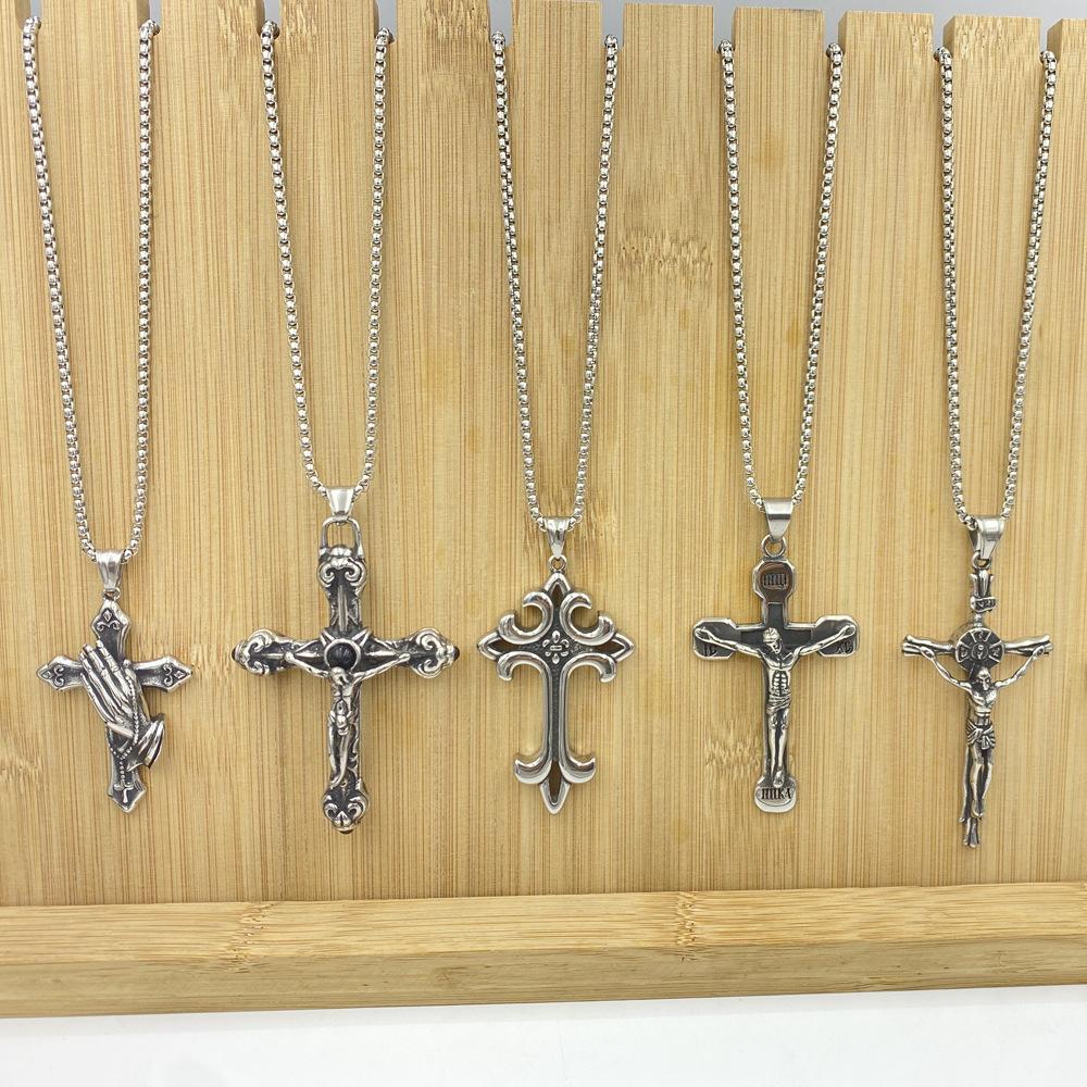 Titanium Steel Cross 70CM Long Necklace Pendant Retro Hip Hop Punk Style Necklace
