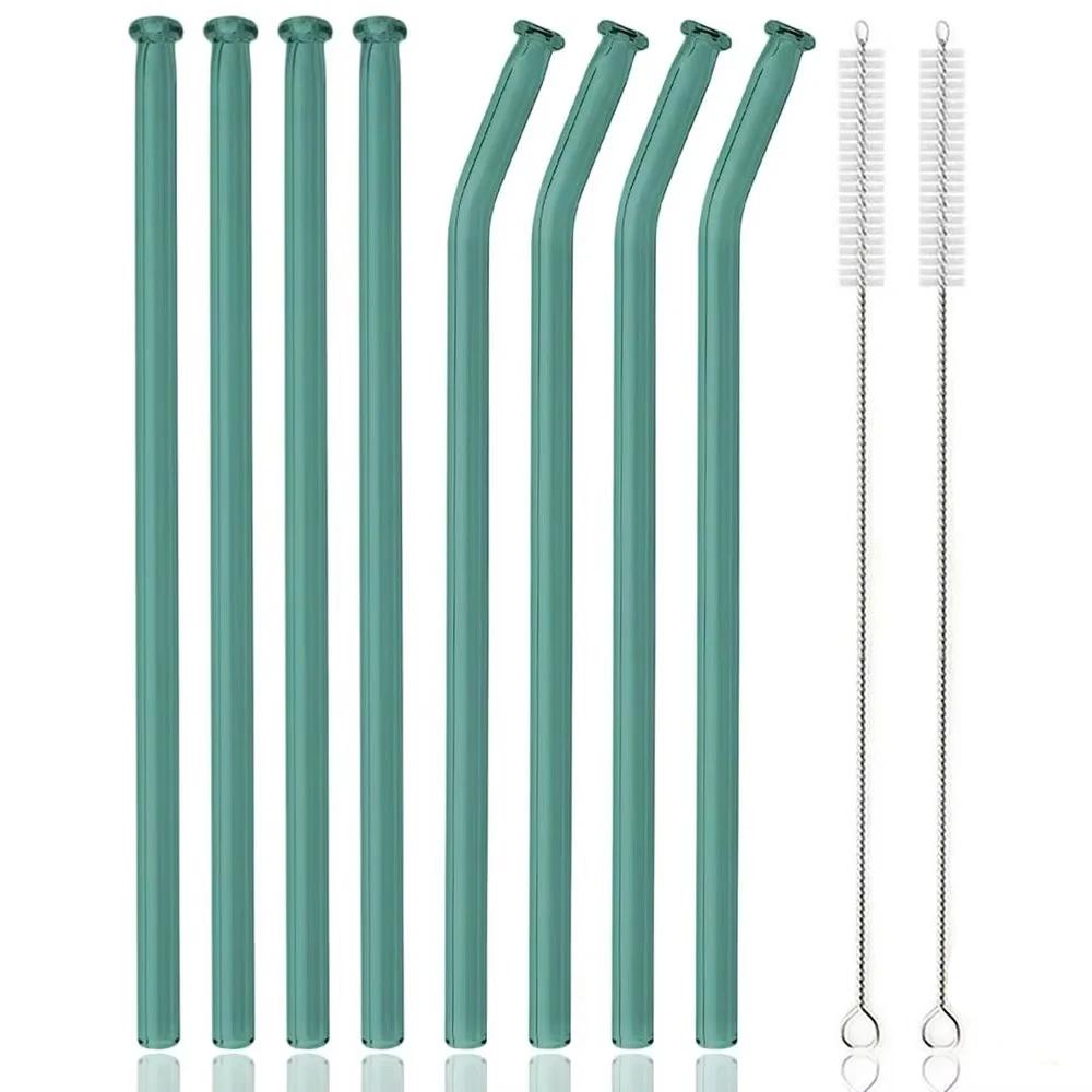 10Pcs/Set High Borosilicate Glass Straw Reusable Eco Friendly Drinking Straws Set Bubble Tea Smoothies Bar Accessories