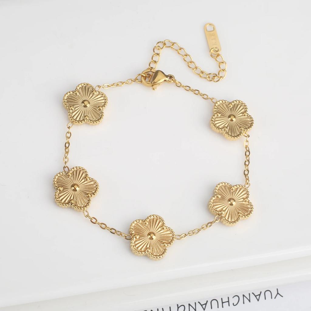 Color Zircon clover stainless steel new plant five-leaf flower bracelet hot Zircon Zircon gifts for women