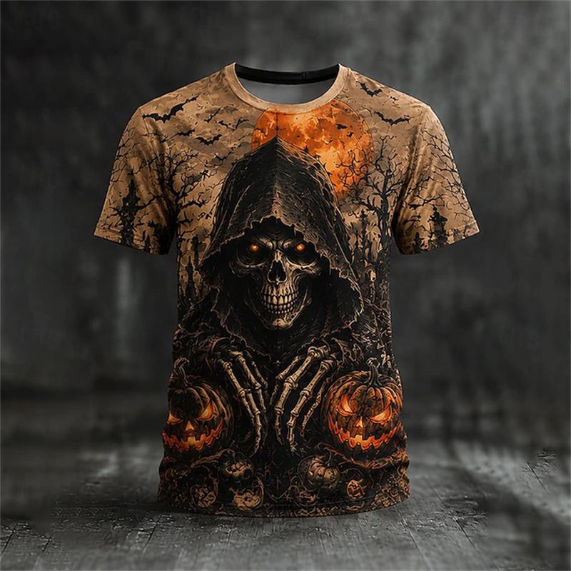 Summer Men's Skull 3D Printed Crew Neck T-Shirt Halloween Dress Up