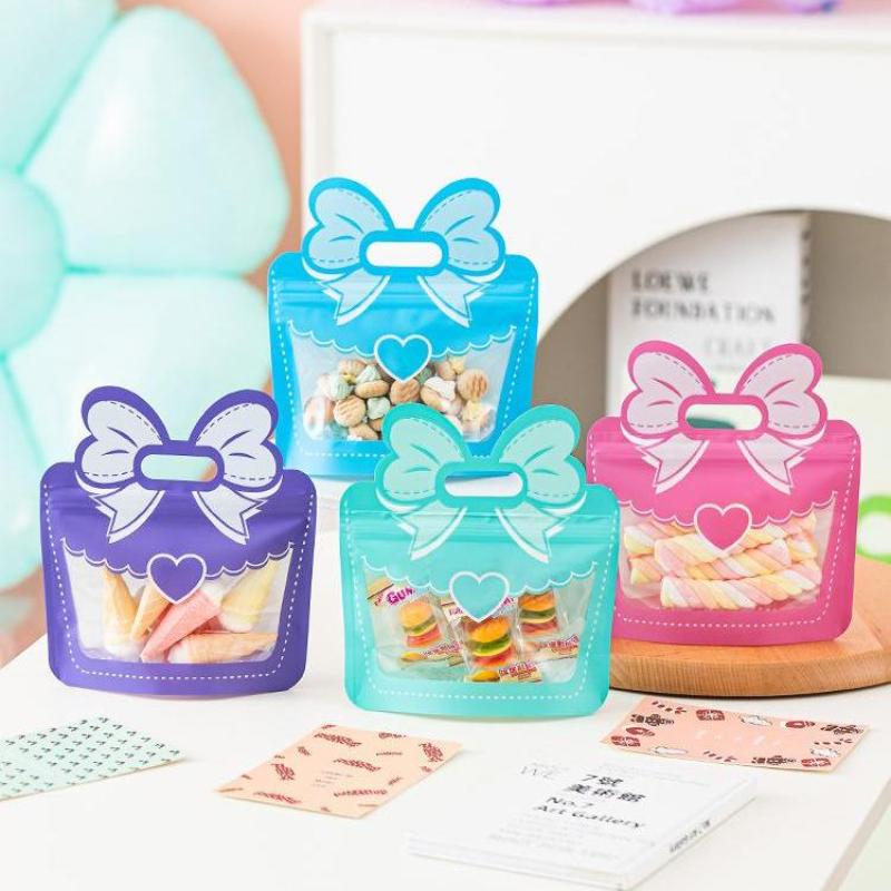5 Pcs Candy Snack Packaging Bag Cute Bow Creative Party Favor Gift Bags Food Grade Self-Lock Zipper Sealed Bag Kid Birthday Gift
